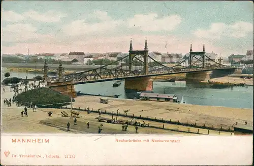 Ansichtskarte Mannheim Neckarbrücke mit Neckarbrücke 1911