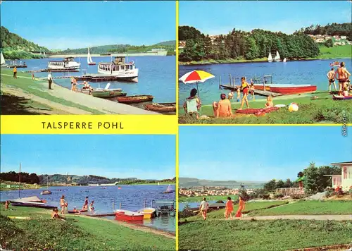 Ansichtskarte Pöhl Talsperre - Bootsanlegestelle Uferbereich, Badegäste 1979