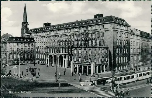 Ansichtskarte Bochum Rathaus, LKW - Straßenbahn 1964