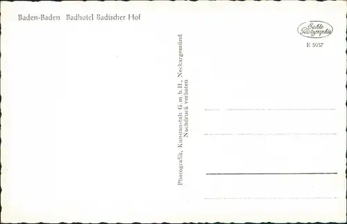 Ansichtskarte Baden-Baden Badhotel Badischer Hof 1961