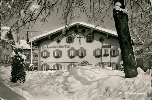 Ansichtskarte Oberammergau Hotel Gasthof Alte Post - Straße Winter 1962