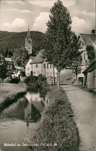 Ansichtskarte Mitteltal-Baiersbronn Partie am Fluß - Straße 1967