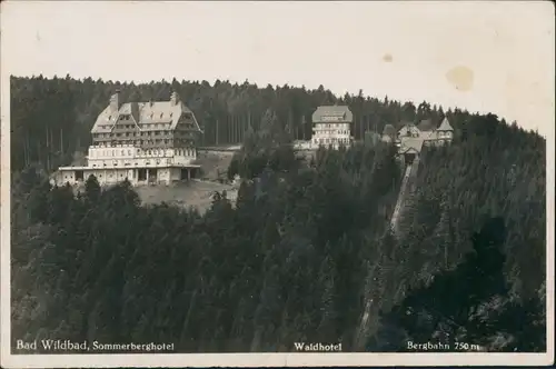 Ansichtskarte Bad Wildbad Sommerberghotel Bergbahn 1930