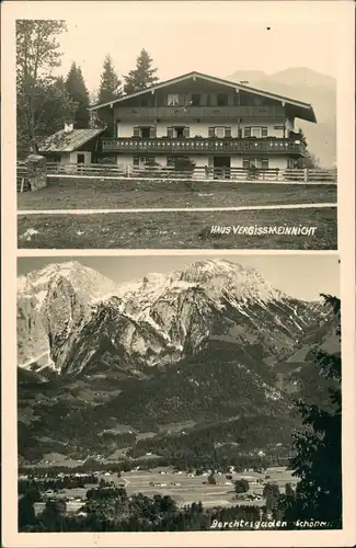 Ansichtskarte Berchtesgaden 2 Bild Totale, Haus Vergissmeinnicht 1932