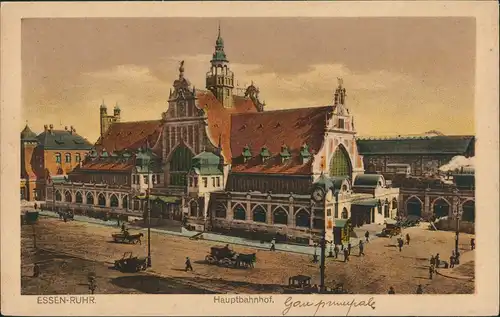 Ansichtskarte Essen (Ruhr) Hauptbahnhof - Kutschen 1922
