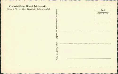 Ansichtskarte Titisee-Neustadt Kinderheilstätte Schloß Friedensweiler 1932