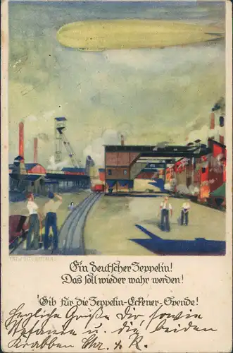 Ansichtskarte  Zeppelin Spende Industrie Künstlerkarte 1913