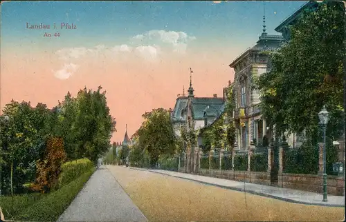 Ansichtskarte Landau in der Pfalz Straßenpartie An 44 Villen 1919