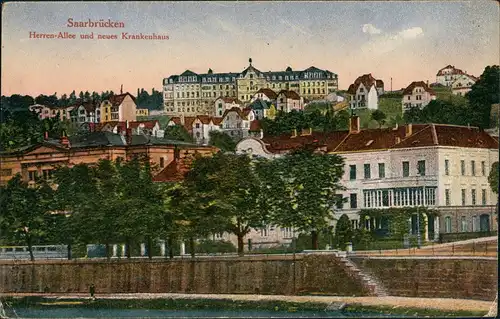 Ansichtskarte Saarbrücken Herrenallee Krankenhaus 1923