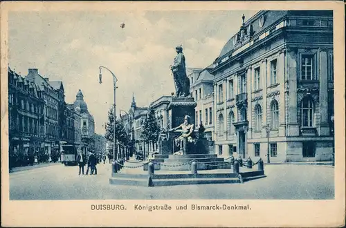 Ansichtskarte Duisburg Königstraße Bismarck-Denkmal 1919