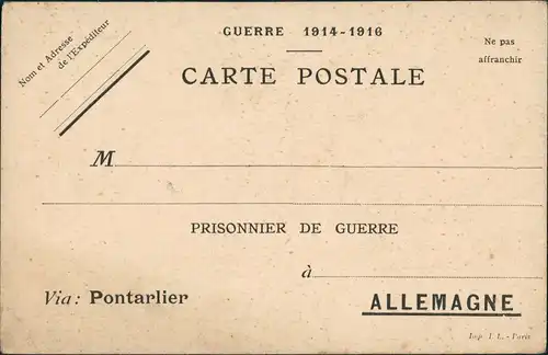 Ansichtskarte  Drucksache Prisonnier de Guerre 1916