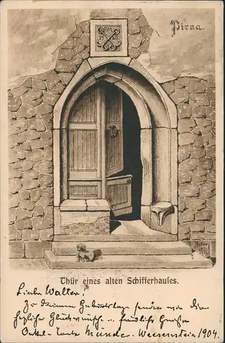 Ansichtskarte Pirna Künstlerkarte Portal Schifferhaus 1904