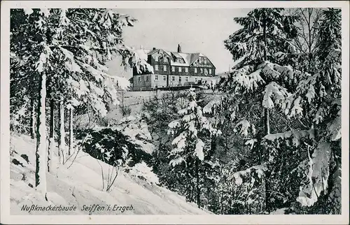 Ansichtskarte Seiffen (Erzgebirge) Nußknackerbaude im Winter 1931