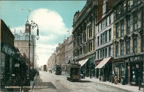 Postcard Glasgow Sauchiehall Street Tram 1911