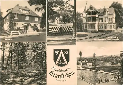 Ansichtskarte Elend (Harz) Waldmühle, Rathaus, Schwimmbad 1961