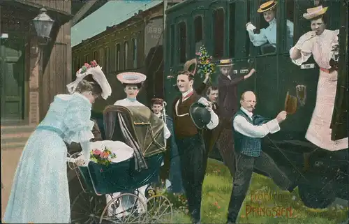 Ansichtskarte  Abschied an der Eisenbahn Familie 1911