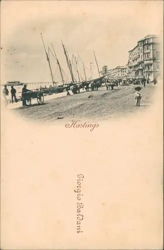 Postcard Hastings Straße - Segelboot 1904