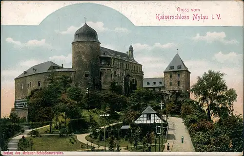Ansichtskarte Mylau Gruss vom Kaiserschloss Kaiser Schloss Burganlage 1910