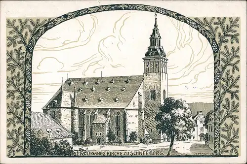 Schneeberg (Erzgebirge) Kirche nach Federzeichnung Oberlehrer A. Major 1970/1920