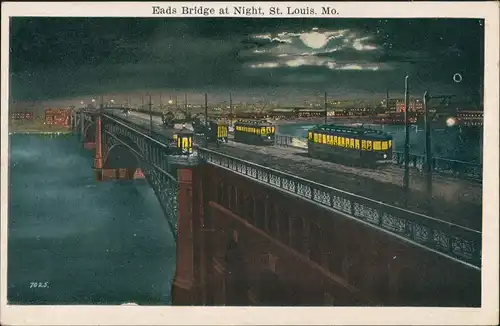 St. Louis Eads Bridge at Night Cable-Car, Brücke bei Nacht 1920