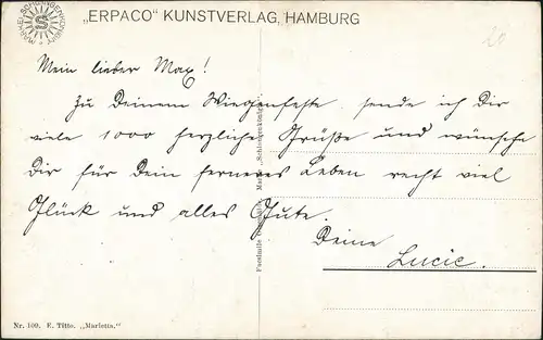 Künstlerkarte E. Titto "Marietta" ERPACO Kunst-Verlag, color 1910