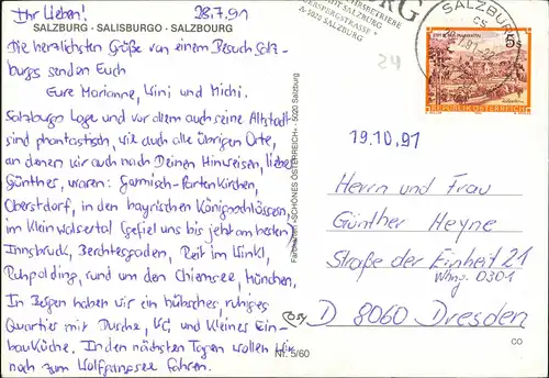 Salzburg 4 Echtfotos Mehrbildkarte Salisburgo Salzbourg Austria 1991