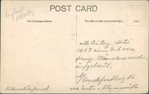 Postcard Buckfastleigh Abbey Church from River (Fluss) Dart 1910