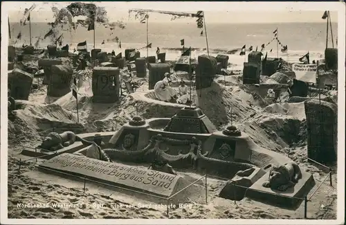 Westerland-Gemeinde Sylt Strand Sandburg mit Inschrift 1935