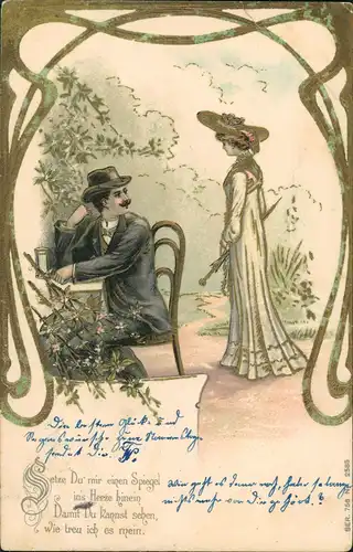 Ansichtskarte  Künstlerkarte Gemälde Kunst Paar Liebespaar 1905 Goldrand