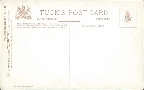 Postcard Bournemouth Famous Bournemouth Express Railway, Eisenbahn 1910