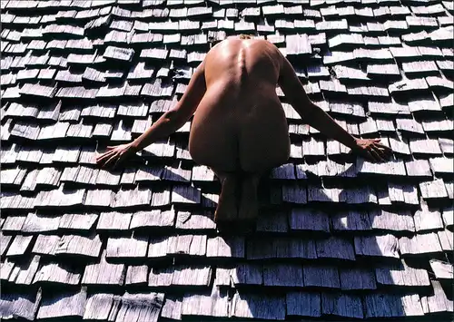 Ansichtskarte  Erotik (Nackt - Nude) Frau auf Dach posierend 2010