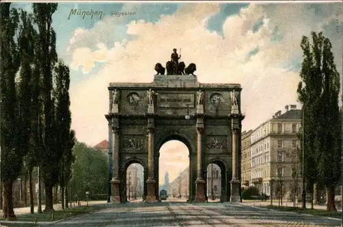 Ansichtskarte München Siegestor, Straße - Künstlerkarte 1908