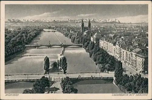 Ansichtskarte München Totale mit Alpen 1936