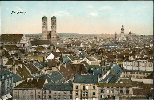 Ansichtskarte München Blick über die Dächer der Stadt 1907