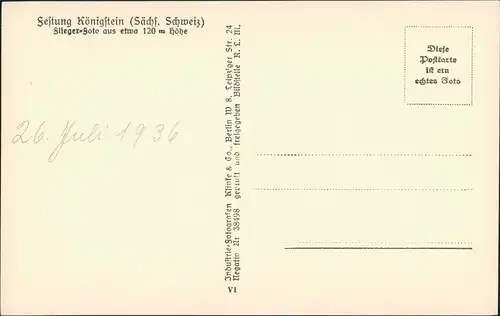 Königstein (Sächsische Schweiz) Luftbild Festung und Umland 1932