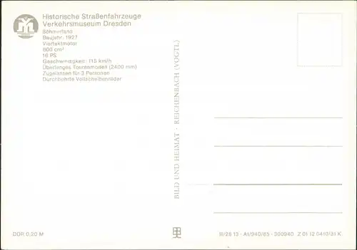 Ansichtskarte Dresden Verkehrsmuseum Motorrad Böhmerland 1985
