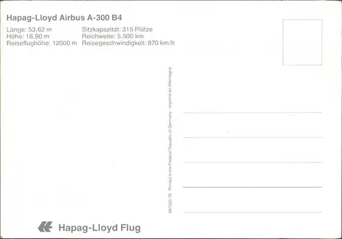 Ansichtskarte  Hapag-LHapag-Lloyd Airbus A-300 B4 Flugwesen - Flugzeuge 1994