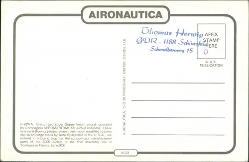 Ansichtskarte  AIRONAUTICA Flugwesen - Flugzeuge TRansport 1989