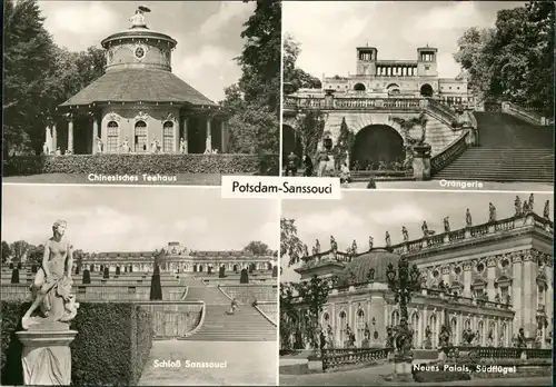 Ansichtskarte Potsdam Sanssouci DDR Mehrbild-AK 4 Foto-Ansichten 1970