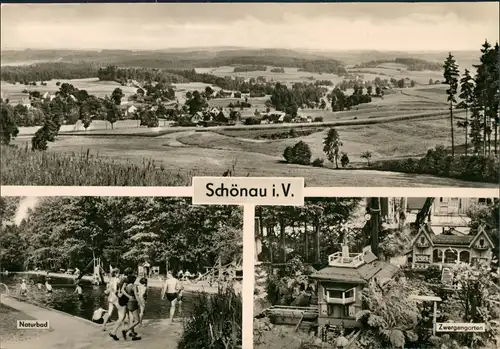 Schönau i. V.-Falkenstein (Vogtland) Gesamtansicht, Naturbad, Zwergen-Garten, DDR-AK 1970