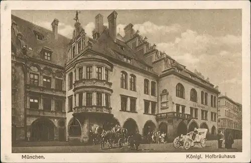 Ansichtskarte München Hofbräuhaus - Kutsche - Autos 1913