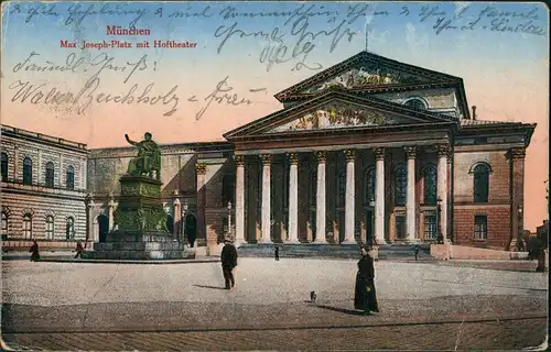 Ansichtskarte München Max Joseph-Platz mit Hoftheater 1921
