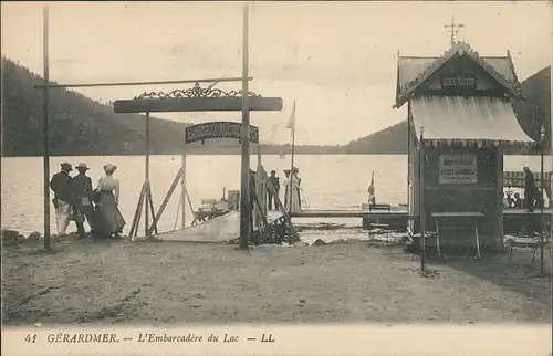 Gerdsee Gérardmer Embarcadère du Lac, See Anlegestelle mit Personen 1910