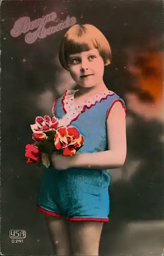 Glückwunsch Neujahr Sylvester Bonne Annee Kind mit Blumen 1910