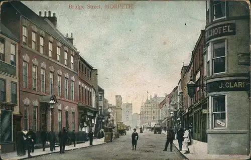 Postcard Morpeth Bridge Street, Strassen Ansicht 1910