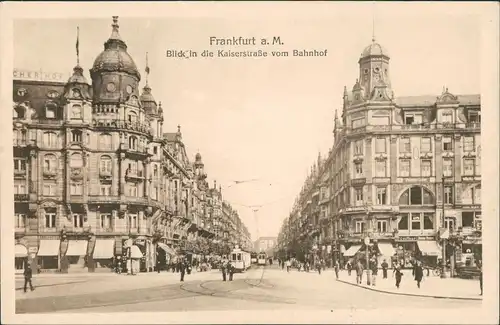 Frankfurt am Main Kaiserstraße vom Bahnhof aus, Tram Straßenbahn, Geschäfte 1910
