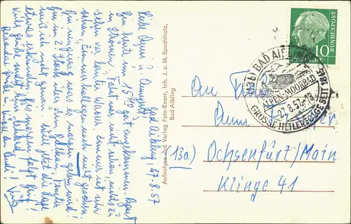 Bad Aibling Partie an der Versorgungskuranstalt 1957   mit Stempel Bad Aibling