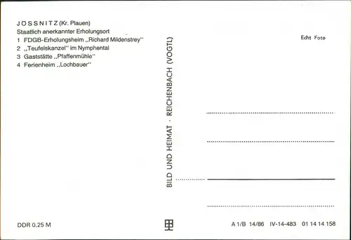 Jößnitz-Plauen (Vogtland) FDGB Ferienheim, Gaststätte, Ferienheim 1986