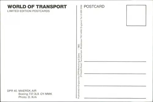 Ansichtskarte  MAERSK AIR Boeing 737-3L9. OY-MMK Flugwesen - Flugzeuge 1985