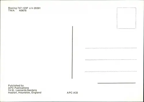Ansichtskarte  Boeing 747-123F c/n 20391 TMA N 9676 Flugwesen - Flugzeuge 1982